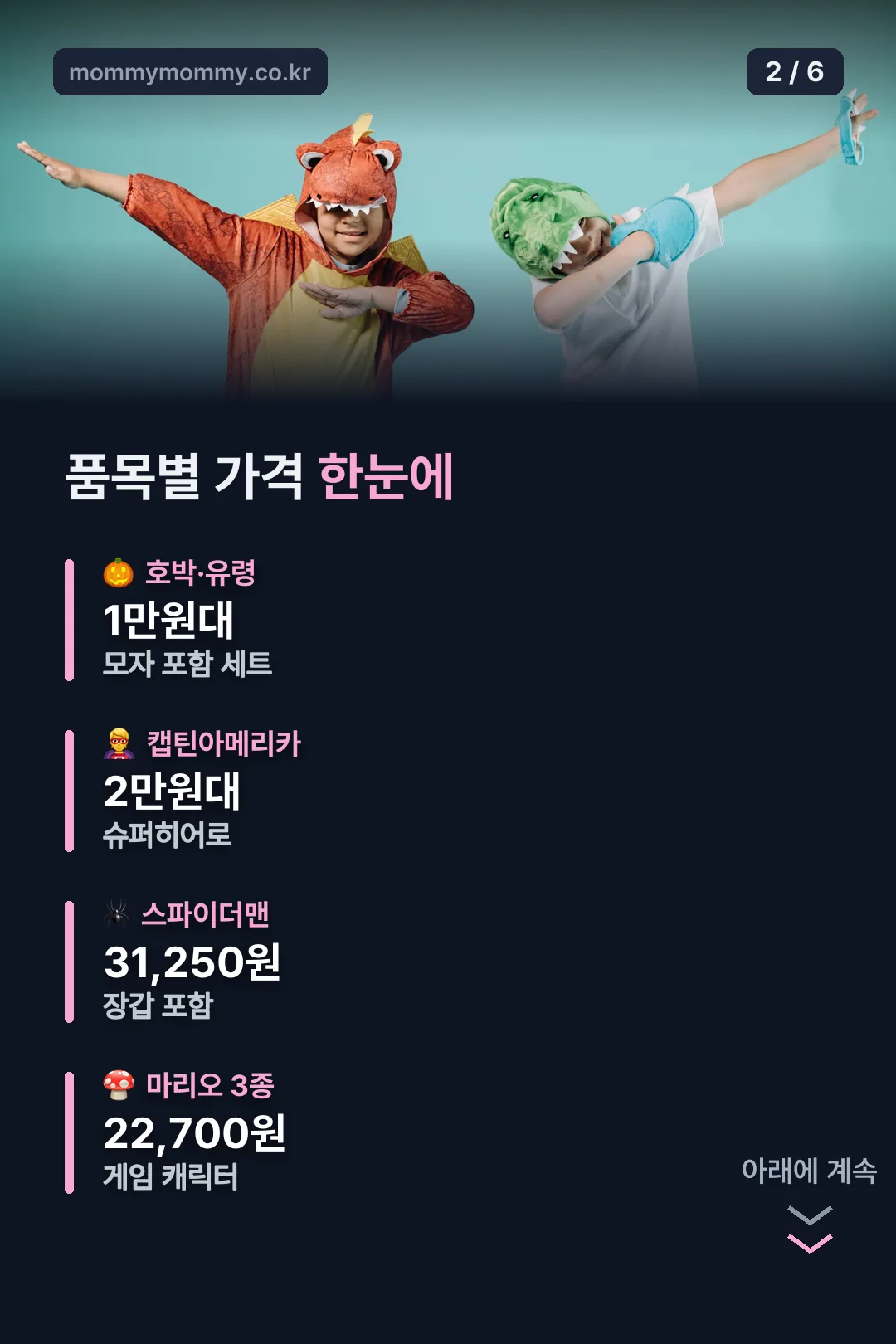 품목별 가격대 정리